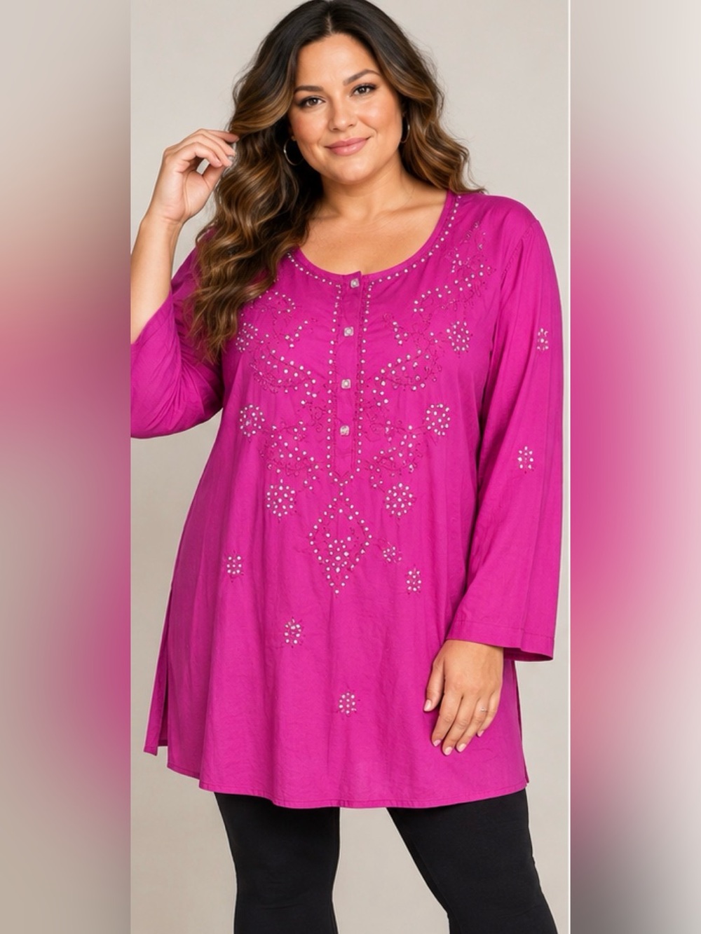 Veranesi Winter Berry Pink Embellished Tunic Top 2X